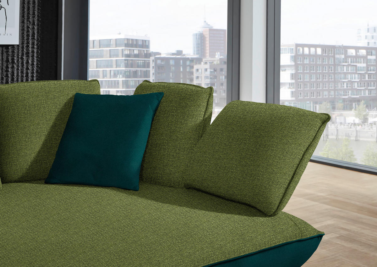 ECKSOFA in Flachgewebe Grün  - Schwarz/Grün, Design, Textil/Metall (320/169cm) - Moderano