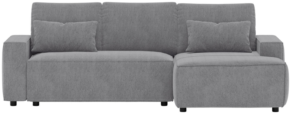ECKSCHLAFSOFA  mit seitenverkehrt erhältlich, Rücken echt Chenille Graubraun  - Graubraun/Schwarz, MODERN, Kunststoff/Textil (247/154cm) - Livetastic