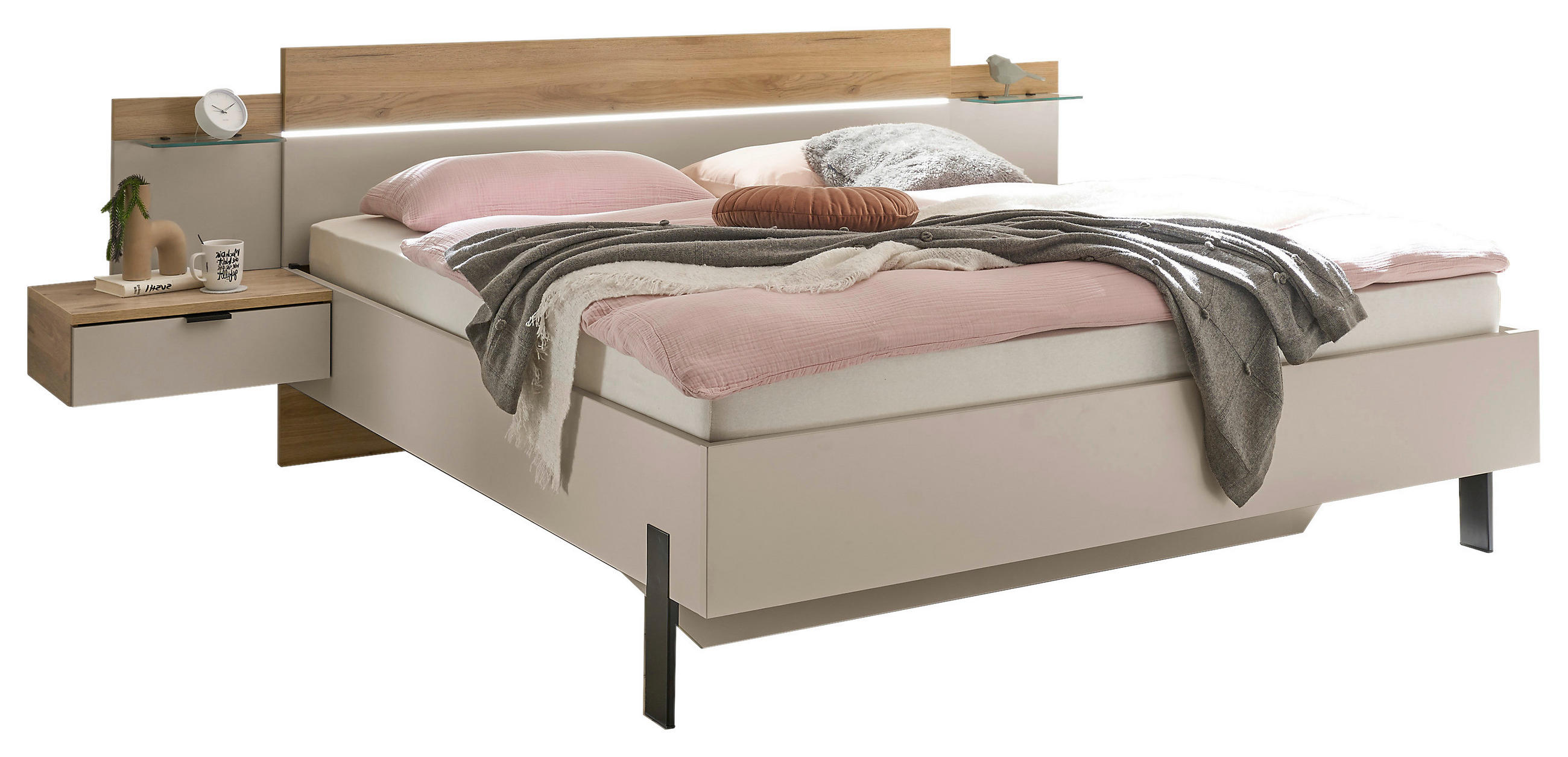 BETTANLAGE 180/200 cm  Eichefarben, Kaschmir   - Kaschmir/Eichefarben, Konventionell, Holzwerkstoff (180/200cm) - Xora