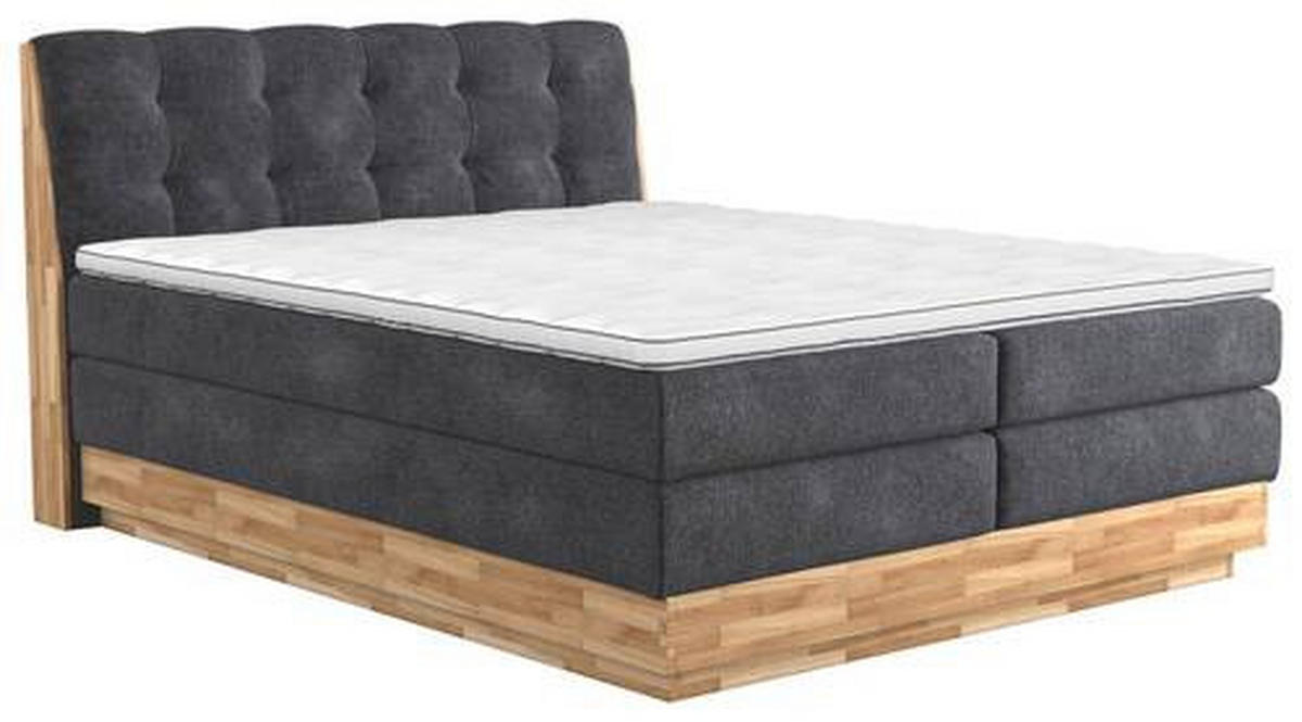 BOXSPRINGBETT 180/200 cm  in Anthrazit  - Anthrazit/Schwarz, Natur, Holz/Textil (180/200cm)