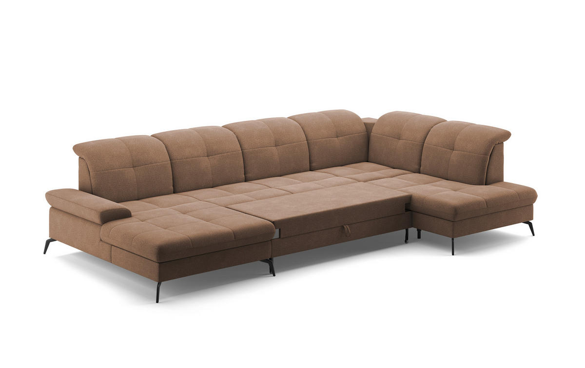 WOHNLANDSCHAFT in Flachgewebe Hellbraun  - Hellbraun/Schwarz, Konventionell, Textil/Metall (185/357/231cm) - Sit & More