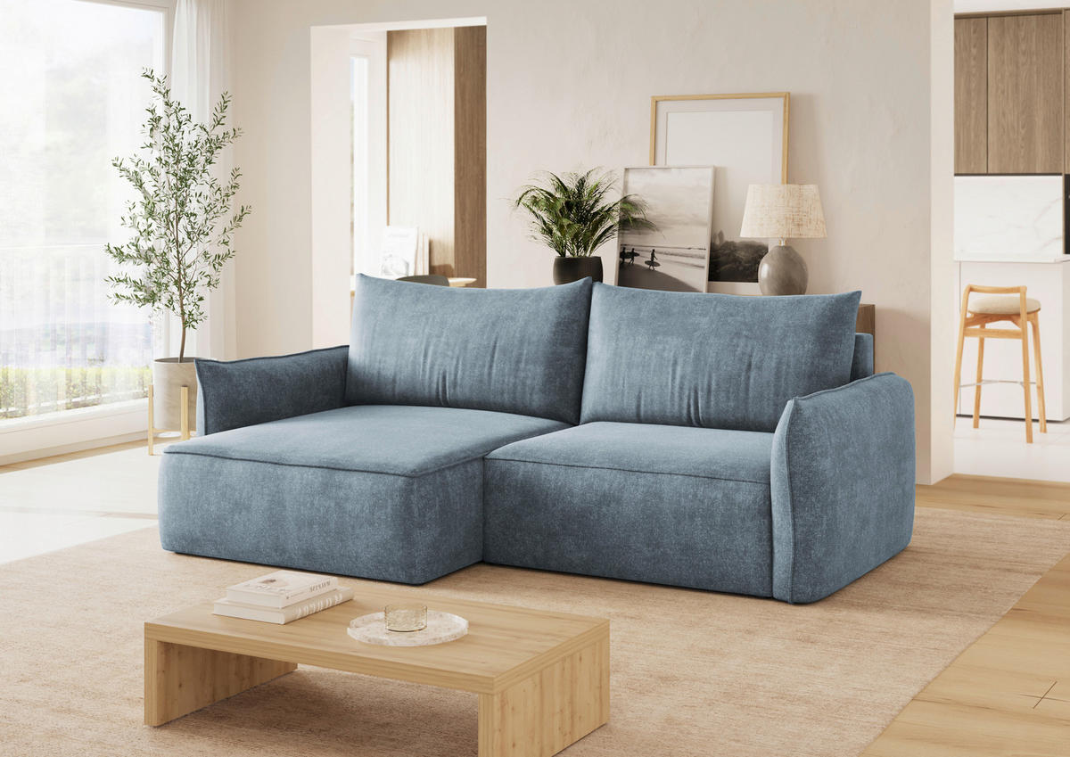 ECKSOFA  in Struktur Blau  - Blau/Schwarz, KONVENTIONELL, Kunststoff/Textil (148/266cm) - Milino