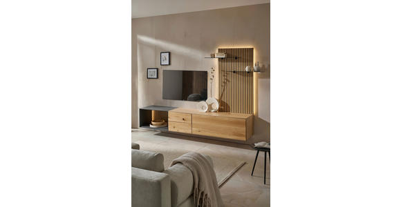 WOHNWAND 3-teilig  in Anthrazit, Eichefarben  261/160/50 cm  - Eichefarben/Anthrazit, Design, Glas/Holz (261/160/50cm) - Dieter Knoll