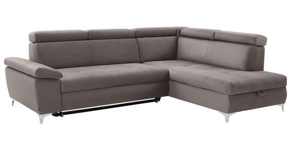 ECKSOFA Taupe Mikrofaser  - Taupe/Chromfarben, KONVENTIONELL, Textil/Metall (271/206cm) - Carryhome