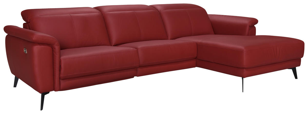 ECKSOFA Rot Echtleder  - Rot/Schwarz, MODERN, Leder/Holz (276/174cm) - Livetastic