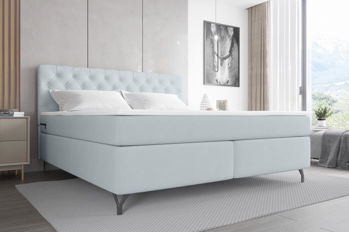 BOXSPRINGBETT 180/200 cm  in Hellgrau  - Hellgrau/Schwarz, Konventionell, Textil/Metall (180/200cm) - Carryhome