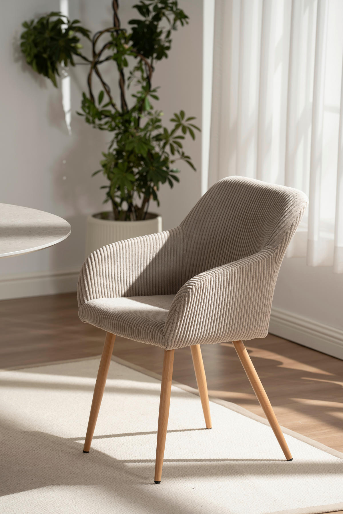 ARMLEHNSTUHL  in Eisen Cord  - Eichefarben/Hellgrau, Trend, Holz/Textil (55/84/60cm) - Livetastic