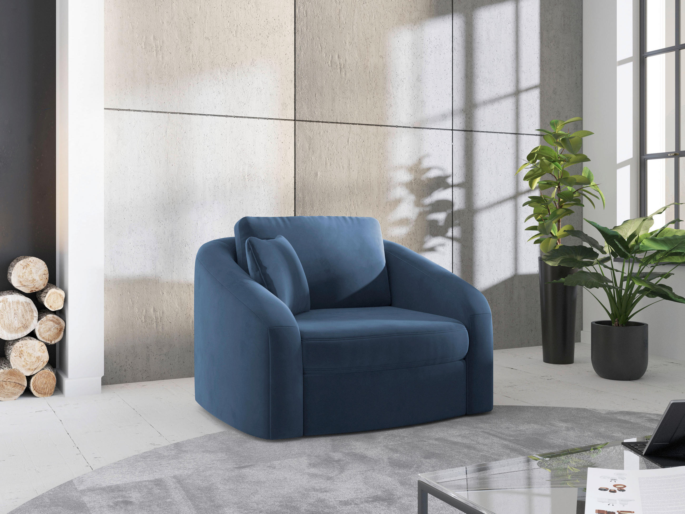 SESSEL in Samt Blau  - Blau/Schwarz, Modern, Kunststoff/Textil (116/88/104cm) - Sit & More
