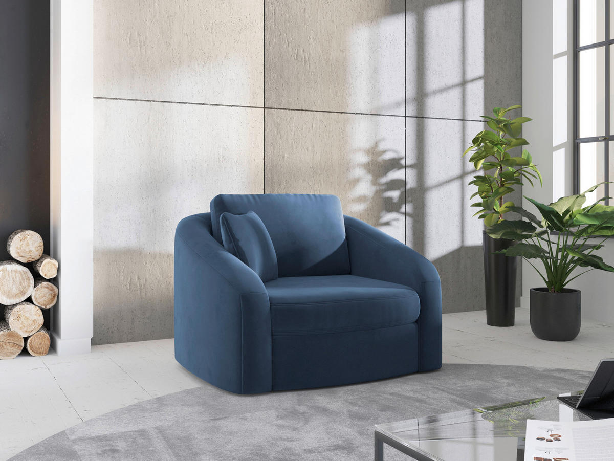 SESSEL in Samt Blau  - Blau/Schwarz, MODERN, Kunststoff/Textil (116/88/104cm) - Sit & More