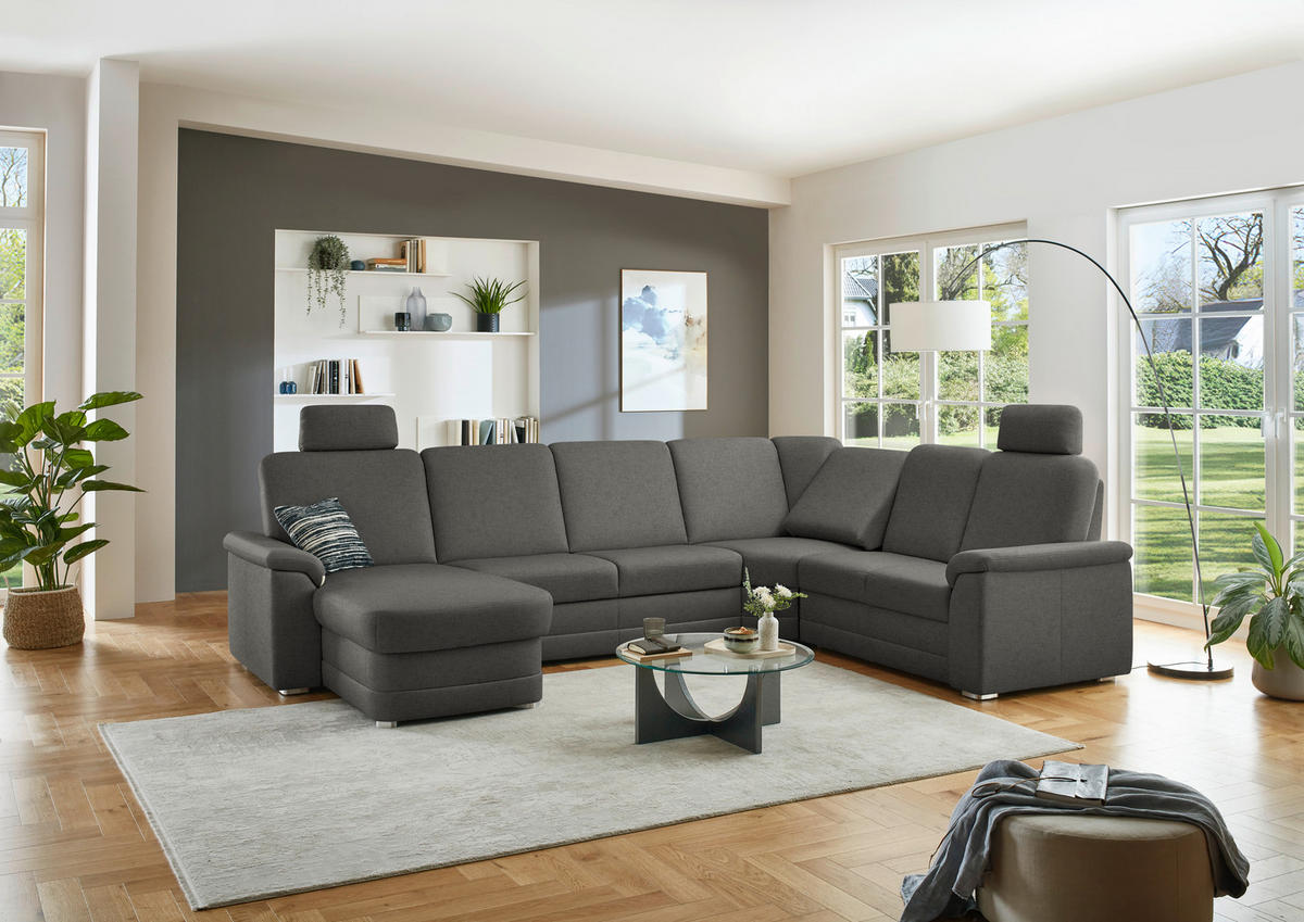 WOHNLANDSCHAFT  in Chenille Grau  - Alufarben/Grau, KONVENTIONELL, Holz/Textil (160/329/235cm) - Beldomo Comfort