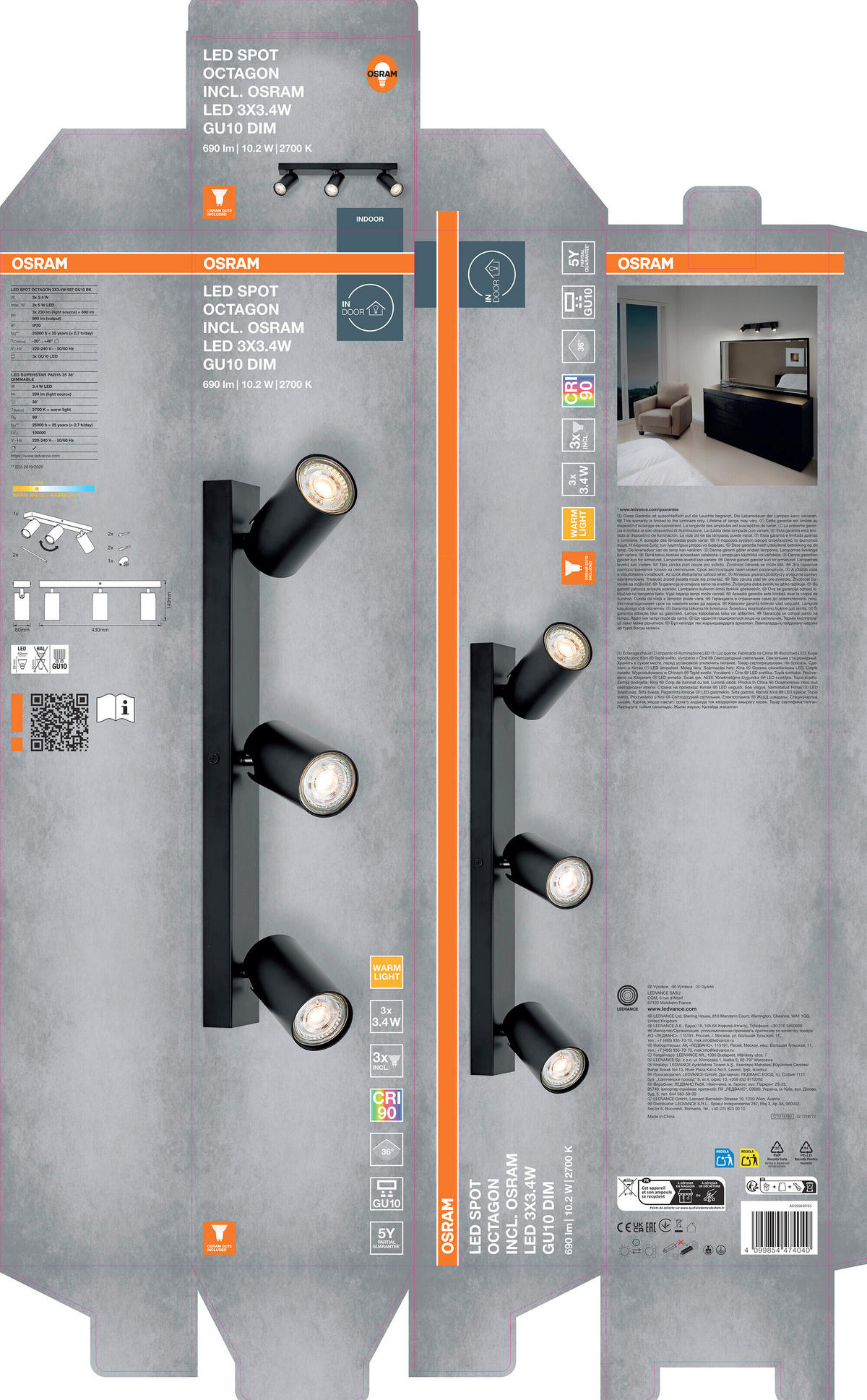 LED-DECKENLEUCHTE 43/6/14 cm   - Schwarz, Basics, Metall (43/6/14cm) - Osram