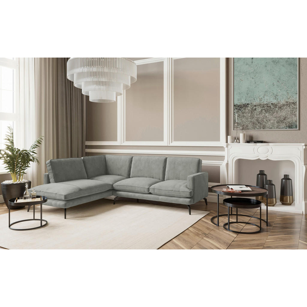 Thumbnail - Livetastic Ecksofa Bali, Grau, Textil, 3-4-Sitzer, Füllung: Daunen, Silikon, Ottomane links, L-Form, 250x202 cm, Made in...