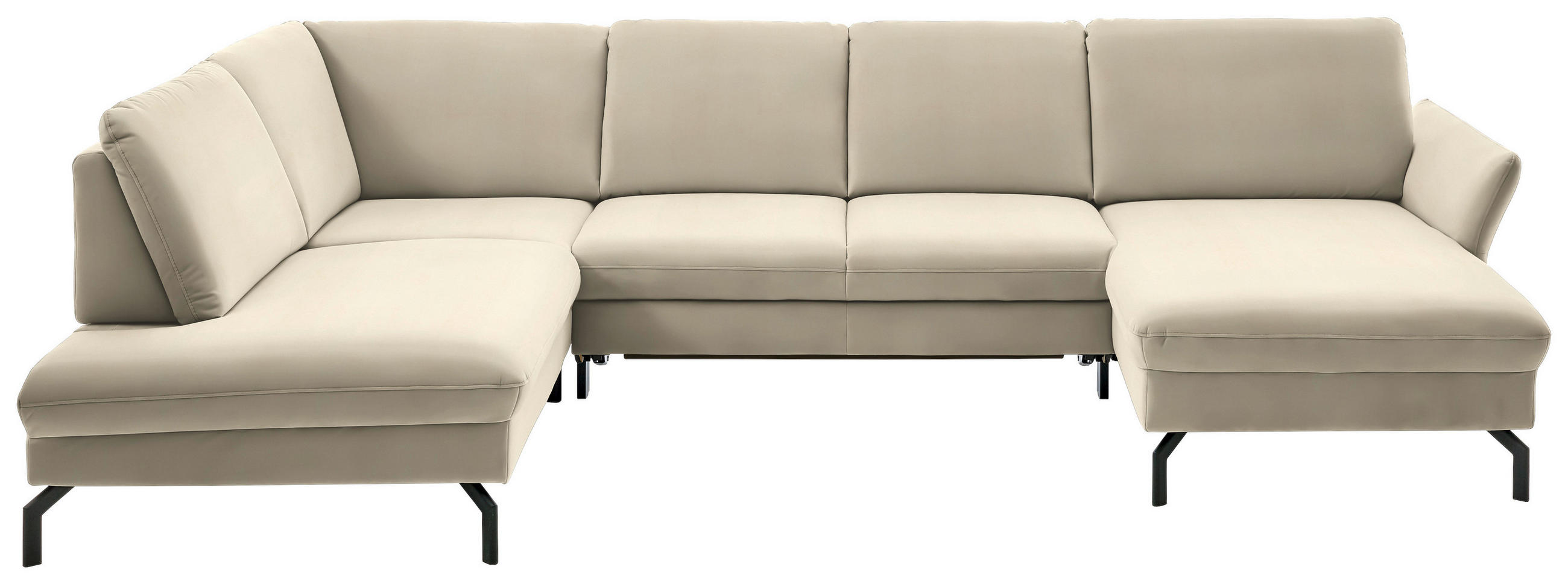 WOHNLANDSCHAFT in Velours Creme, Naturfarben  - Creme/Schwarz, Design, Textil/Metall (220/335/179cm) - Beldomo System