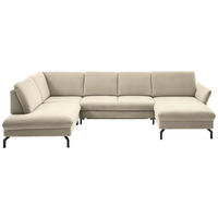 WOHNLANDSCHAFT in Velours Creme, Naturfarben  - Creme/Schwarz, Design, Textil/Metall (220/335/179cm) - Beldomo System