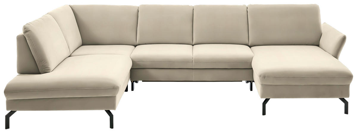 WOHNLANDSCHAFT in Velours Creme, Naturfarben  - Creme/Schwarz, Design, Textil/Metall (220/335/179cm) - Beldomo System