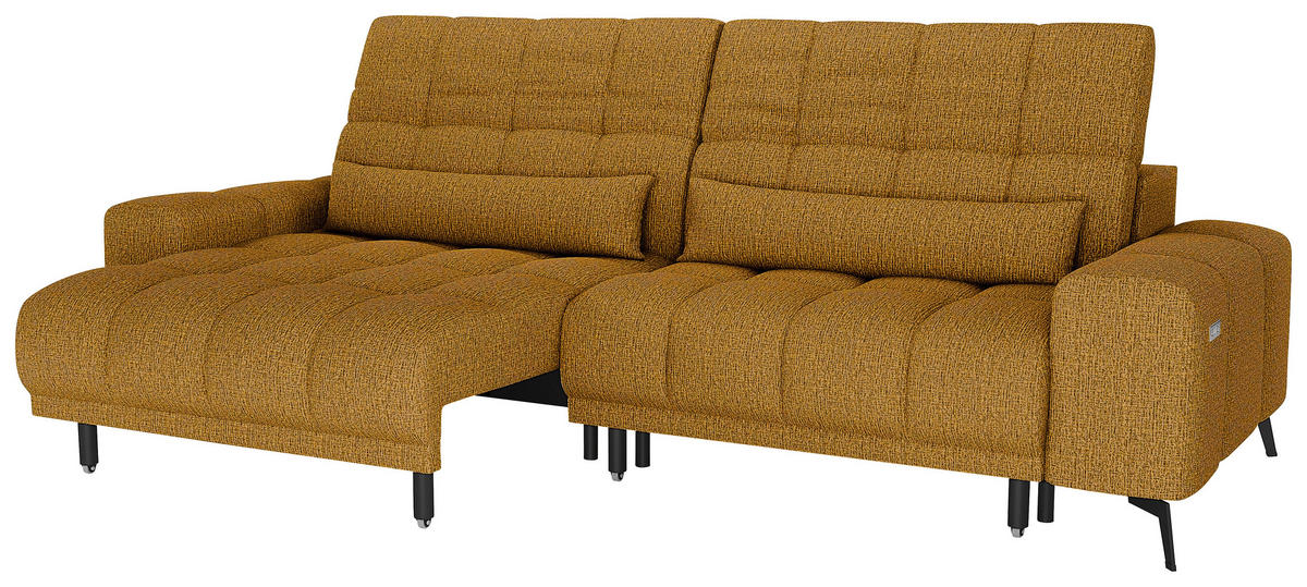 BIGSOFA inkl. motor.Sitzvorzug Chenille Senfgelb  - Senfgelb/Schwarz, MODERN, Textil/Metall (300/112/121-181cm) - Xora