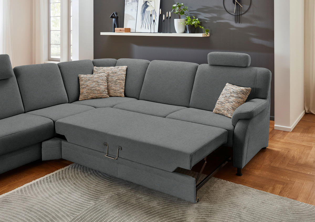 ECKSOFA Flachgewebe Anthrazit  - Anthrazit/Schwarz, Konventionell, Textil/Metall (287/269cm) - Beldomo System