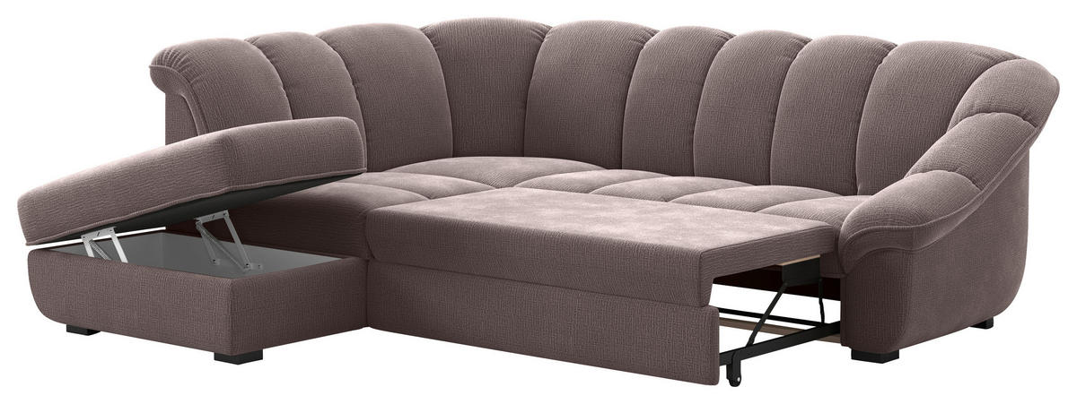 ECKSOFA Braun Chenille Bettkasten, Schlaffunktion, Rücken echt  - Schwarz/Braun, KONVENTIONELL, Kunststoff/Textil (222/260cm) - Welnova