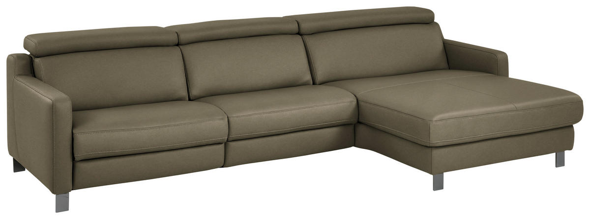ECKSOFA in Echtleder Olivgrün  - Schwarz/Olivgrün, Design, Leder/Metall (291/176cm) - Valdera