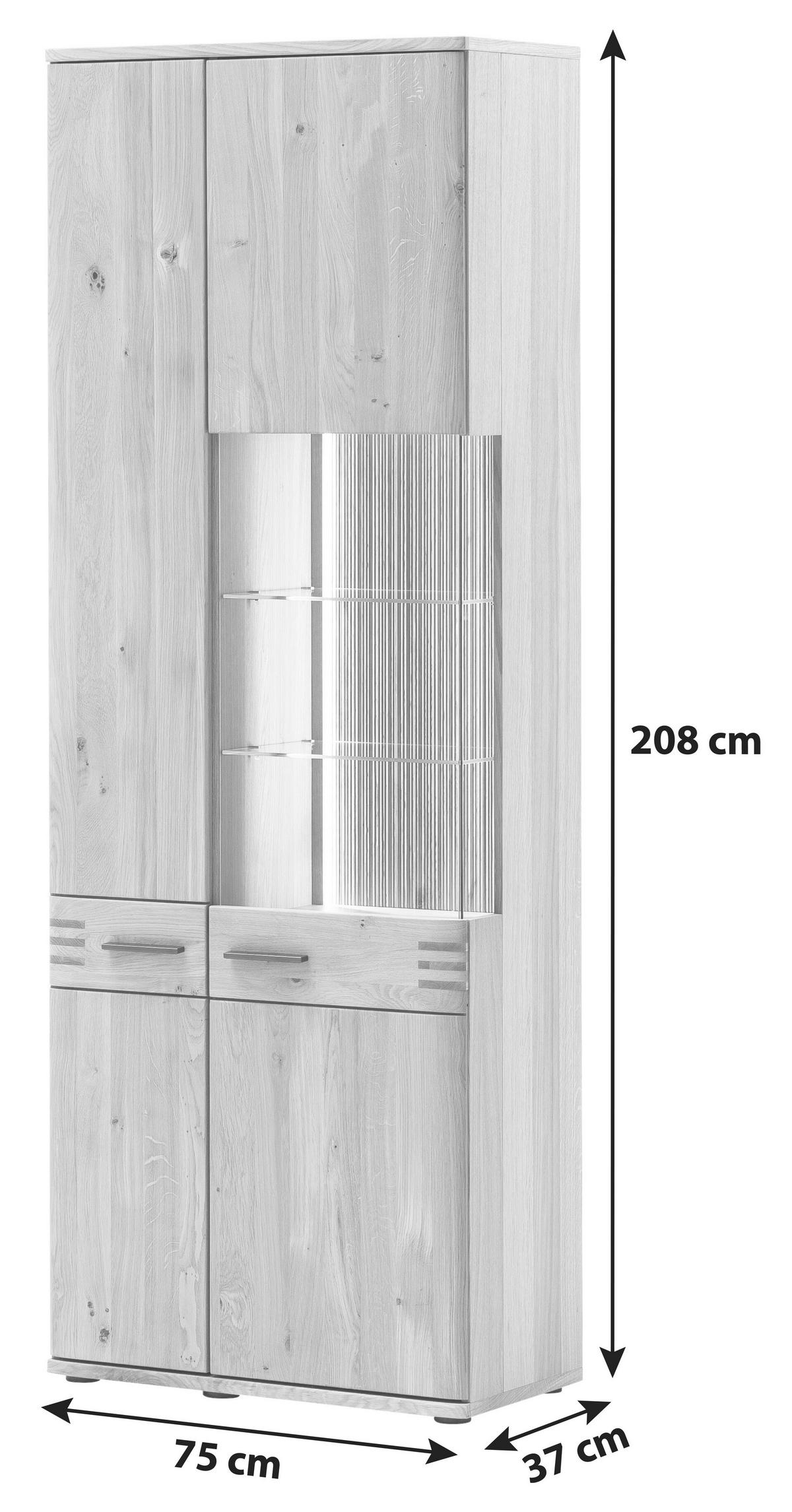 VITRINE  in furniert, massiv Balkeneiche Eichefarben - Eichefarben/Anthrazit, Design, Glas/Holz (75/208/37cm) - Livetastic