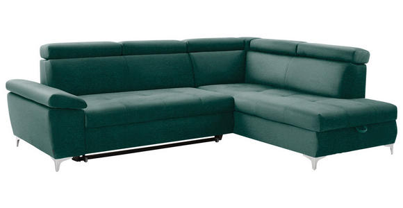 ECKSOFA in Samt Grün  - Chromfarben/Grün, KONVENTIONELL, Textil/Metall (271/206cm) - Carryhome