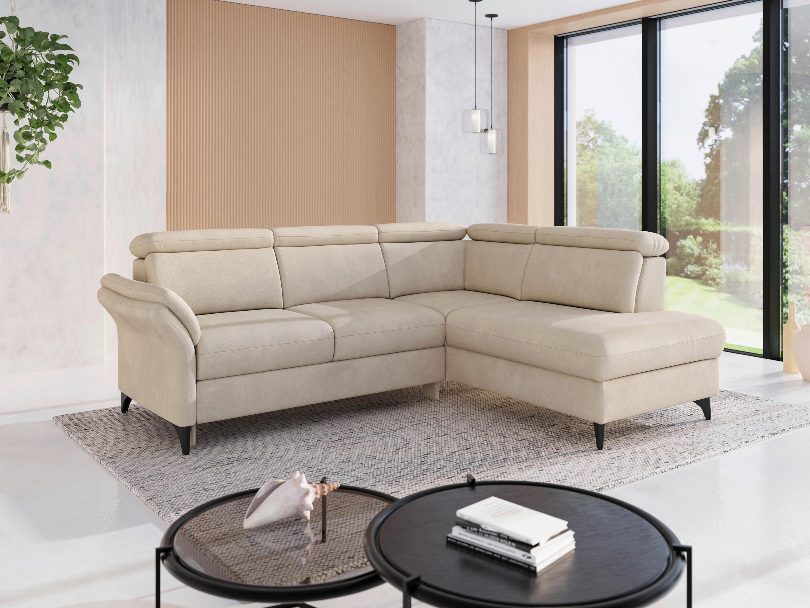 ECKSOFA Chenille Sandfarben  - Sandfarben/Schwarz, Konventionell, Textil/Metall (247/193cm) - Sit & More