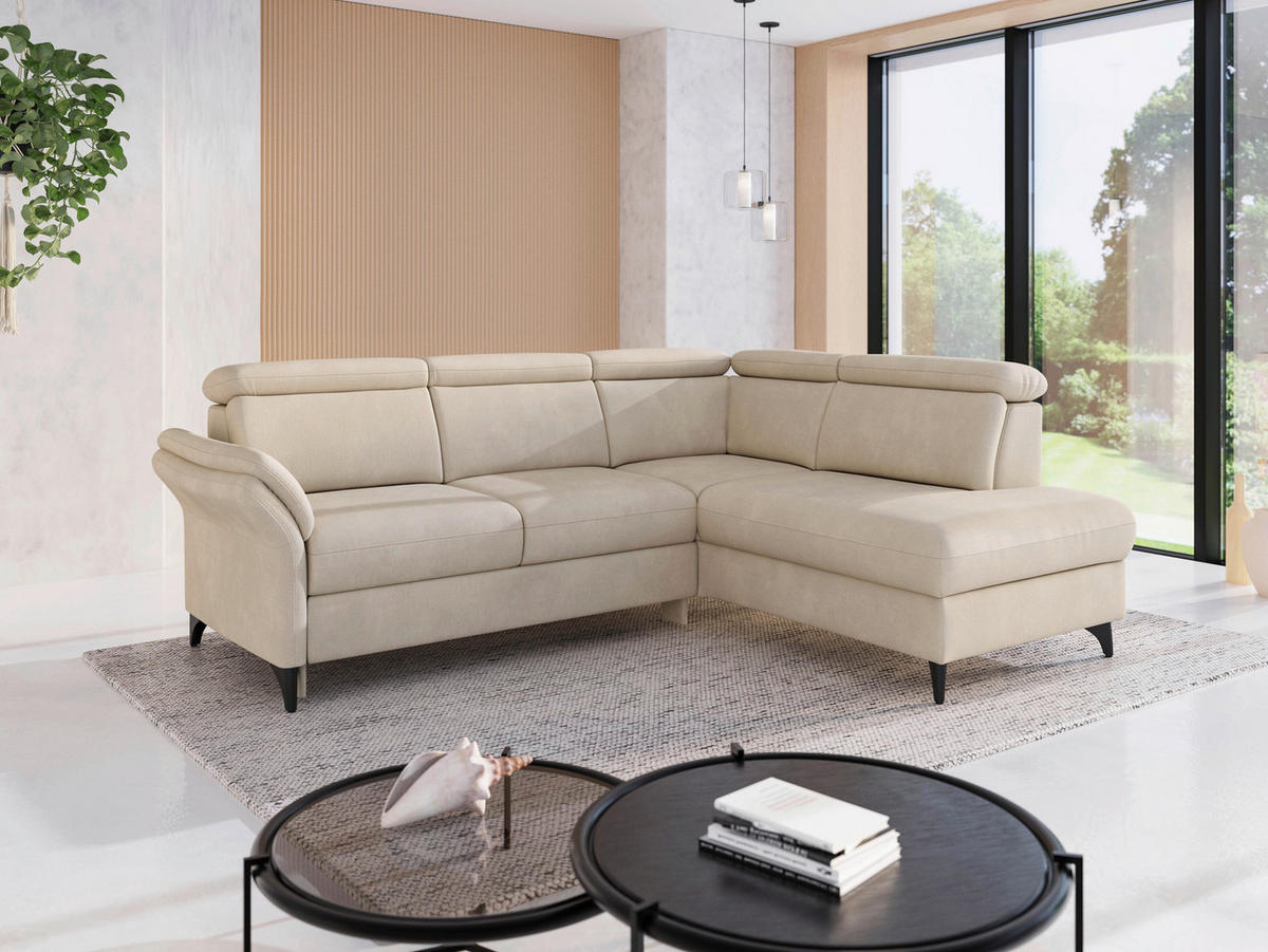 ECKSOFA Chenille Sandfarben  - Sandfarben/Schwarz, Konventionell, Textil/Metall (247/193cm) - Sit & More