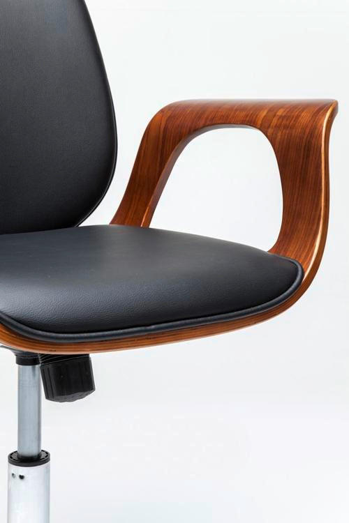DREHSTUHL Lederlook Schwarz, Nussbaumfarben  - Chromfarben/Nussbaumfarben, Trend, Holz/Textil (66,5/101/56cm) - Kare-Design