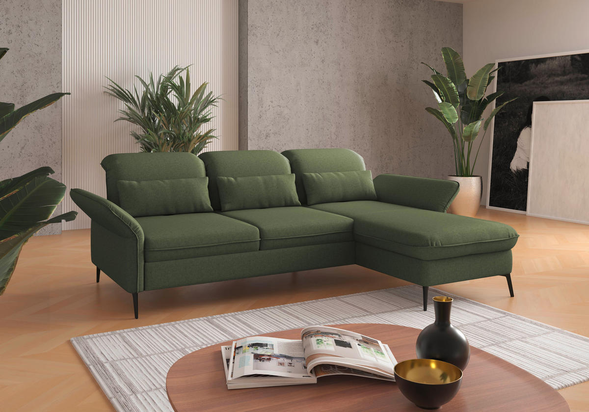 ECKSOFA in Flachgewebe Olivgrün  - Schwarz/Olivgrün, Konventionell, Textil/Metall (264/198cm) - Sit & More
