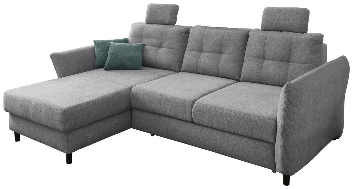 ECKSOFA in Chenille Silberfarben  - Mintgrau/Silberfarben, Modern, Holz/Textil (176/250-280cm) - Livetastic