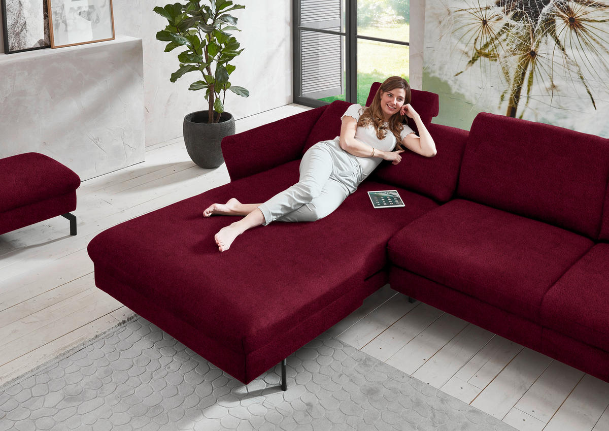 ECKSOFA in Velours Beere  - Beere/Schwarz, Design, Textil/Metall (179/306cm) - Beldomo System