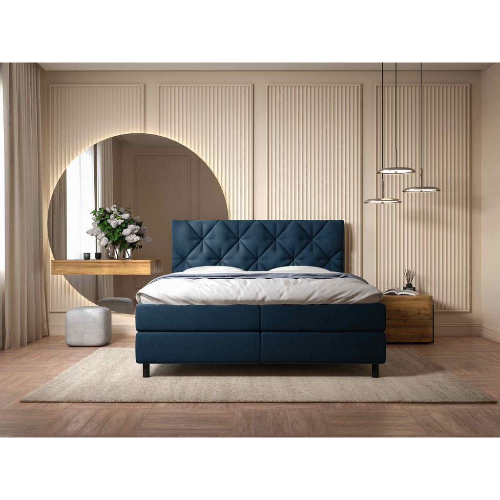 Thumbnail - Esposa Boxbett, Dunkelblau, Textil, H3, Höhe ca. 20 cm, 180x200 cm, Bettkasten, Matratze, gepolstertes Kopfteil, Federke...