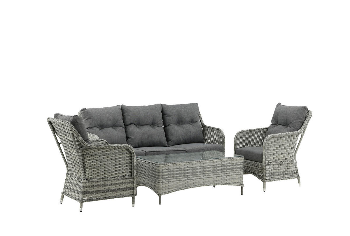 LOUNGEGARNITUR   Rattan  - Grau, KONVENTIONELL, Holz - Gardenson