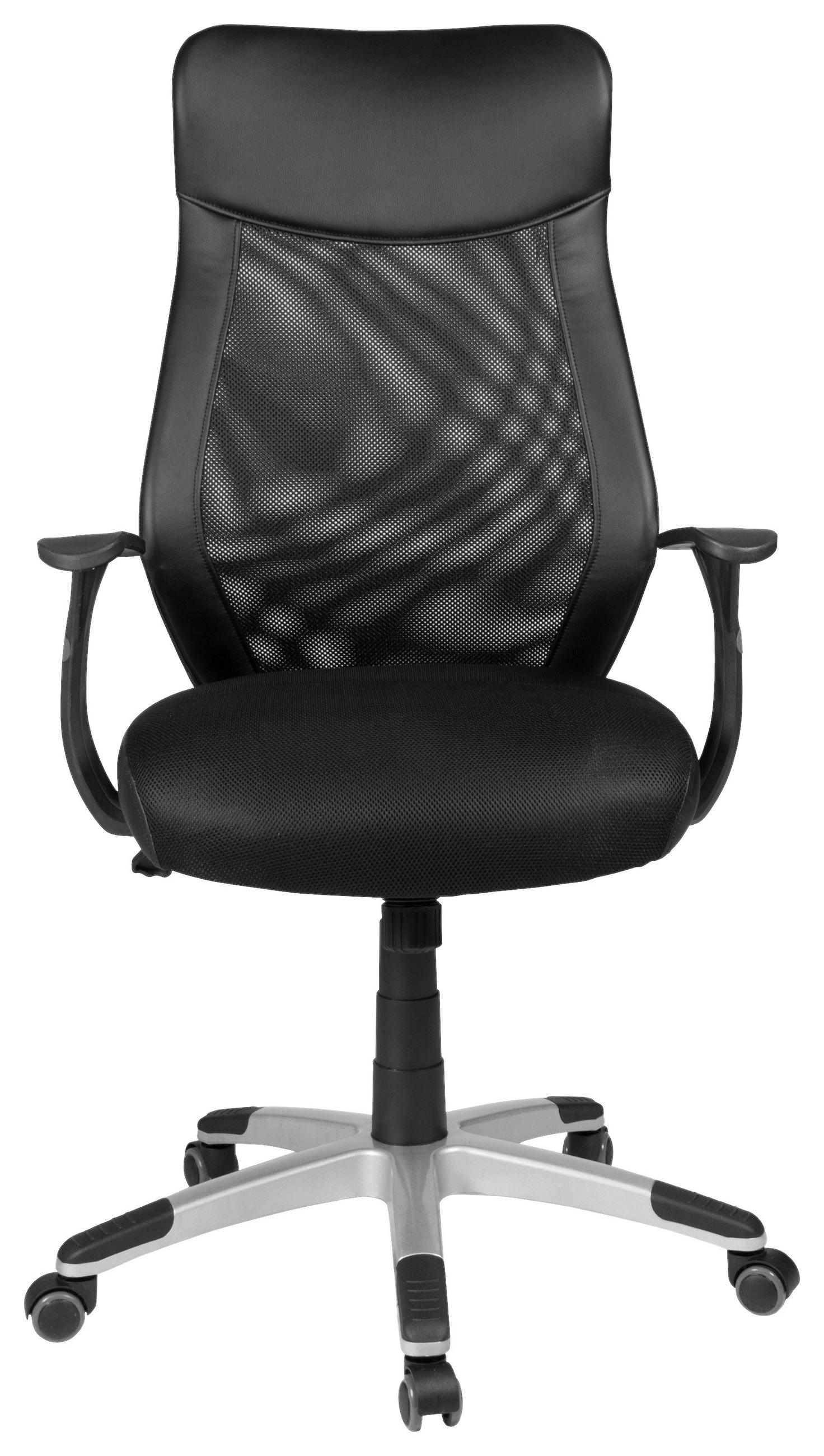 DREHSTUHL Lederlook Schwarz  - Silberfarben/Schwarz, MODERN, Textil (65/113-123/65cm) - Boxxx
