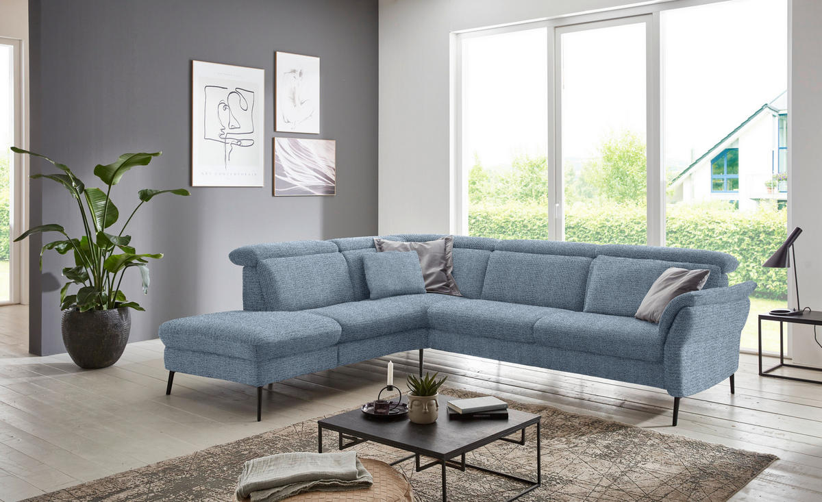ECKSOFA in Struktur Hellblau  - Schwarz/Hellblau, Modern, Textil/Metall (235/275cm) - Cantus
