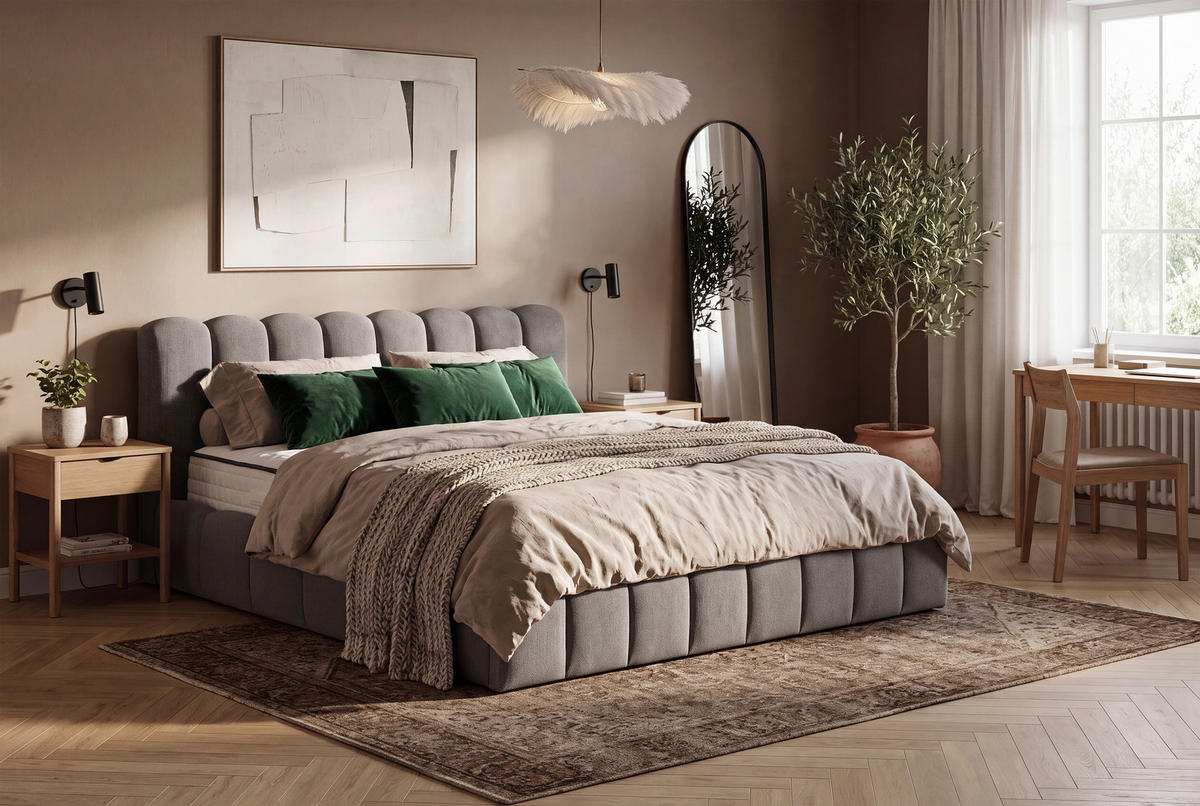 POLSTERBETT 140/200 cm  Grau  - Schwarz/Naturfarben, Modern, Holz/Kunststoff (140/200cm) - Livetastic