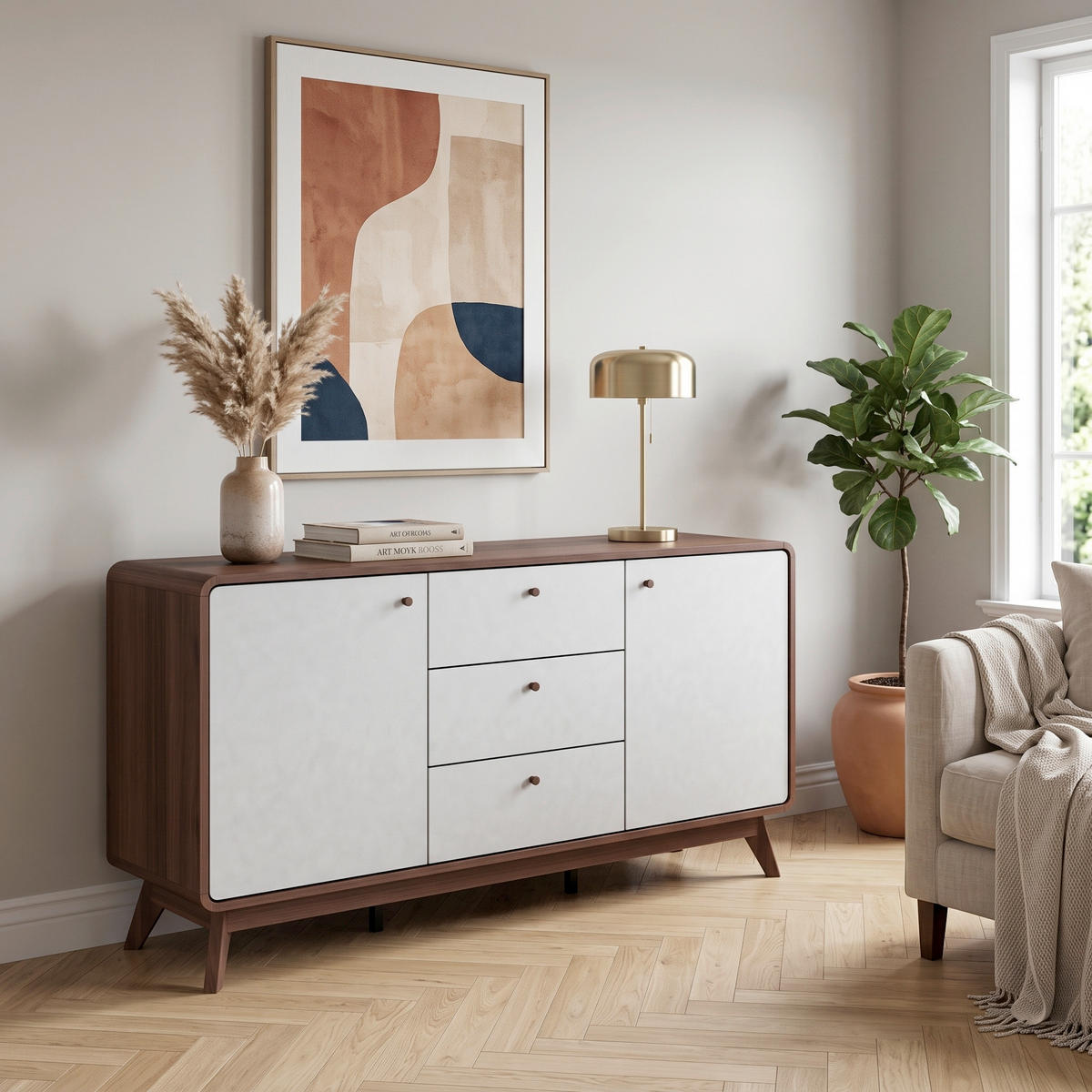SIDEBOARD Cassie 140/75/39 cm 3 Schublade(n)  - Walnussfarben/Weiß, Design, Holz/Holzwerkstoff (140/75/39cm) - MID.YOU