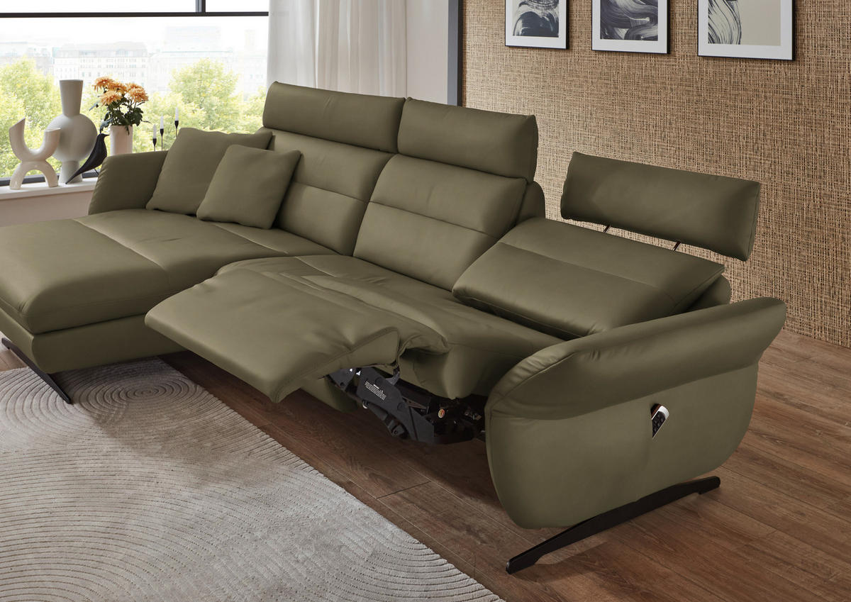 ECKSOFA in Echtleder Olivgrün  - Schwarz/Olivgrün, Design, Leder/Metall (169/298cm) - Dieter Knoll