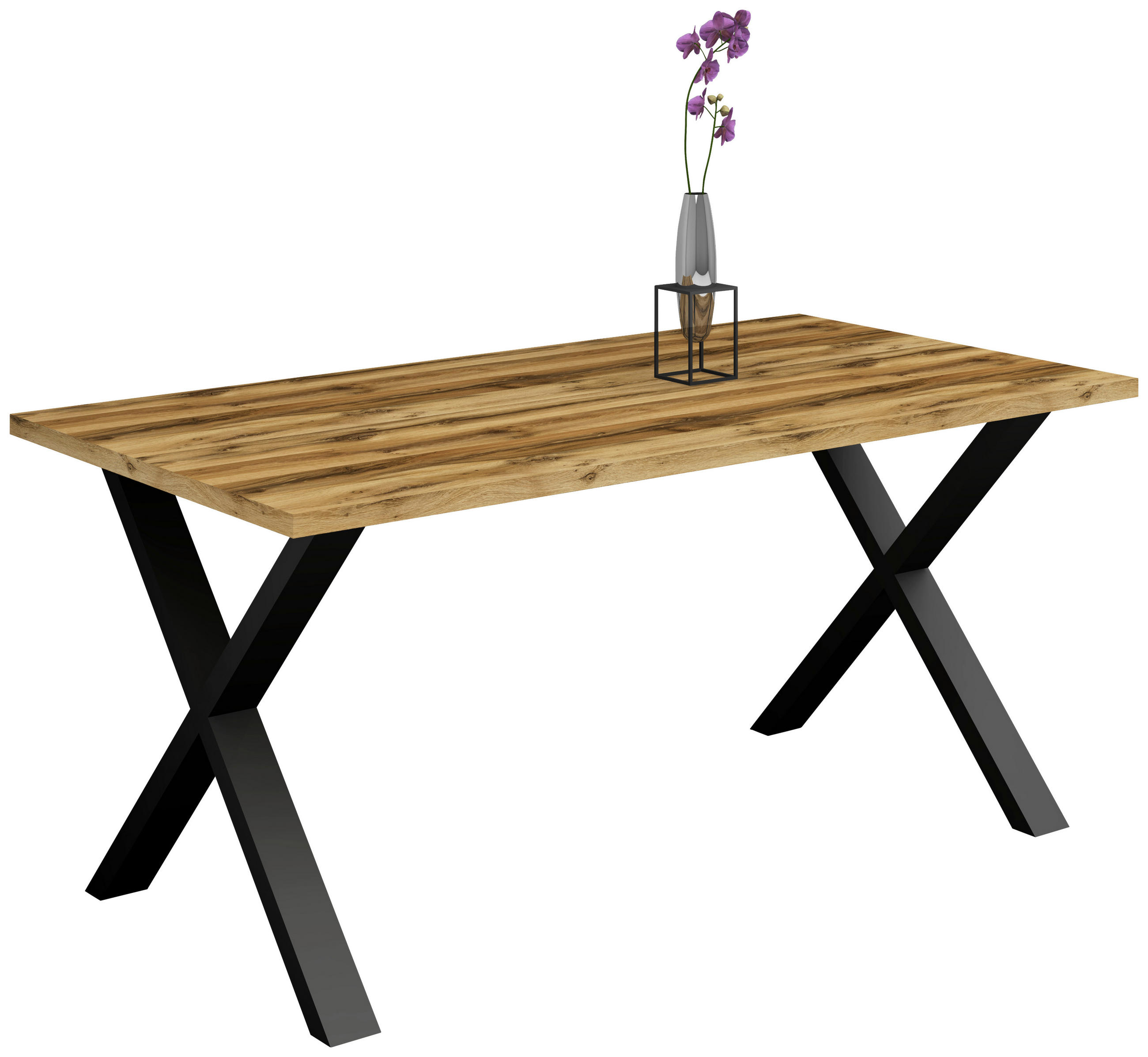 ESSTISCH rechteckig Schwarz, Plankeneiche  - Plankeneiche/Schwarz, MODERN, Holzwerkstoff/Metall (200/100/78cm) - Livetastic