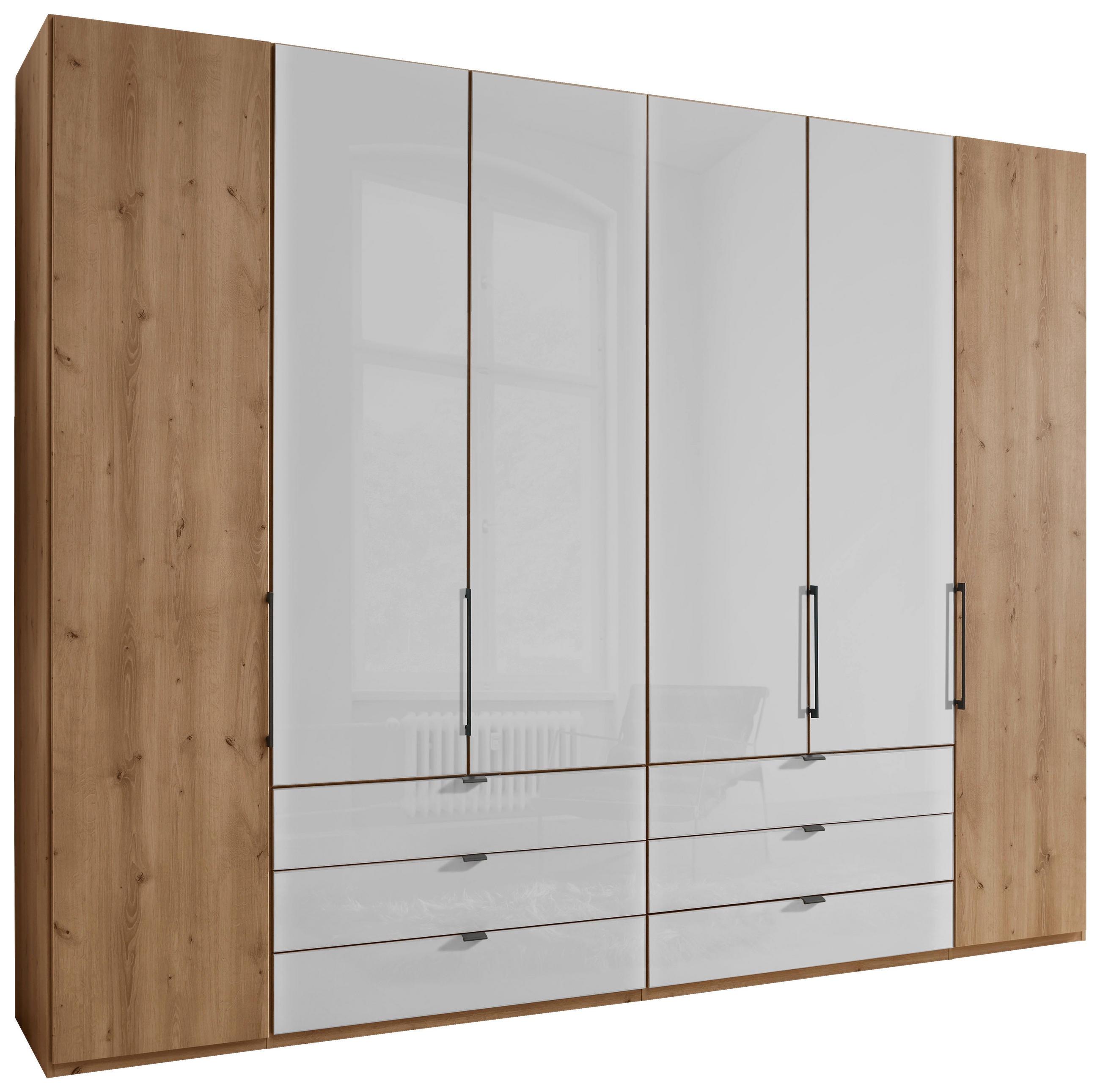 FALTTÜRENSCHRANK in Weiss, Eiche Bianco  - Schieferfarben/Weiss, Konventionell, Glas/Holzwerkstoff (300/236/58cm) - Dieter Knoll