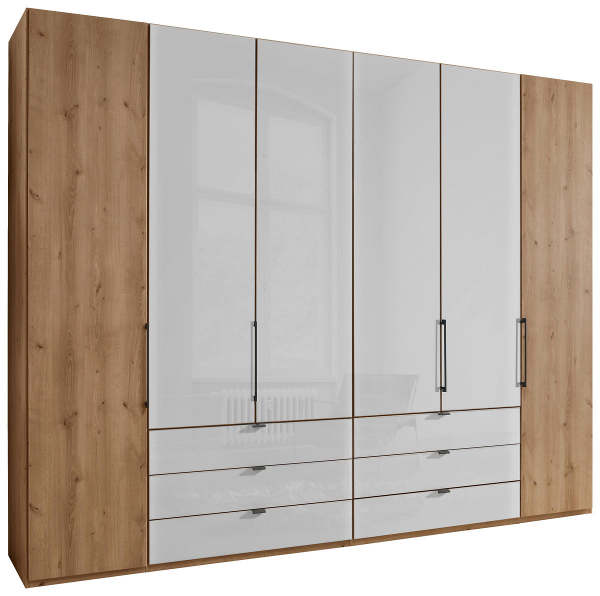FALTTÜRENSCHRANK in Weiss, Eiche Bianco  - Schieferfarben/Weiss, Konventionell, Glas/Holzwerkstoff (300/236/58cm) - Dieter Knoll