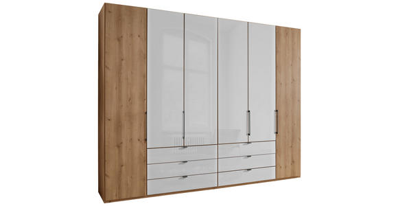 FALTTÜRENSCHRANK 300/236/58 cm 6-türig Weiß, Eiche Bianco - Schieferfarben/Eiche Bianco, KONVENTIONELL, Glas/Holzwerkstoff (300/236/58cm) - Dieter Knoll