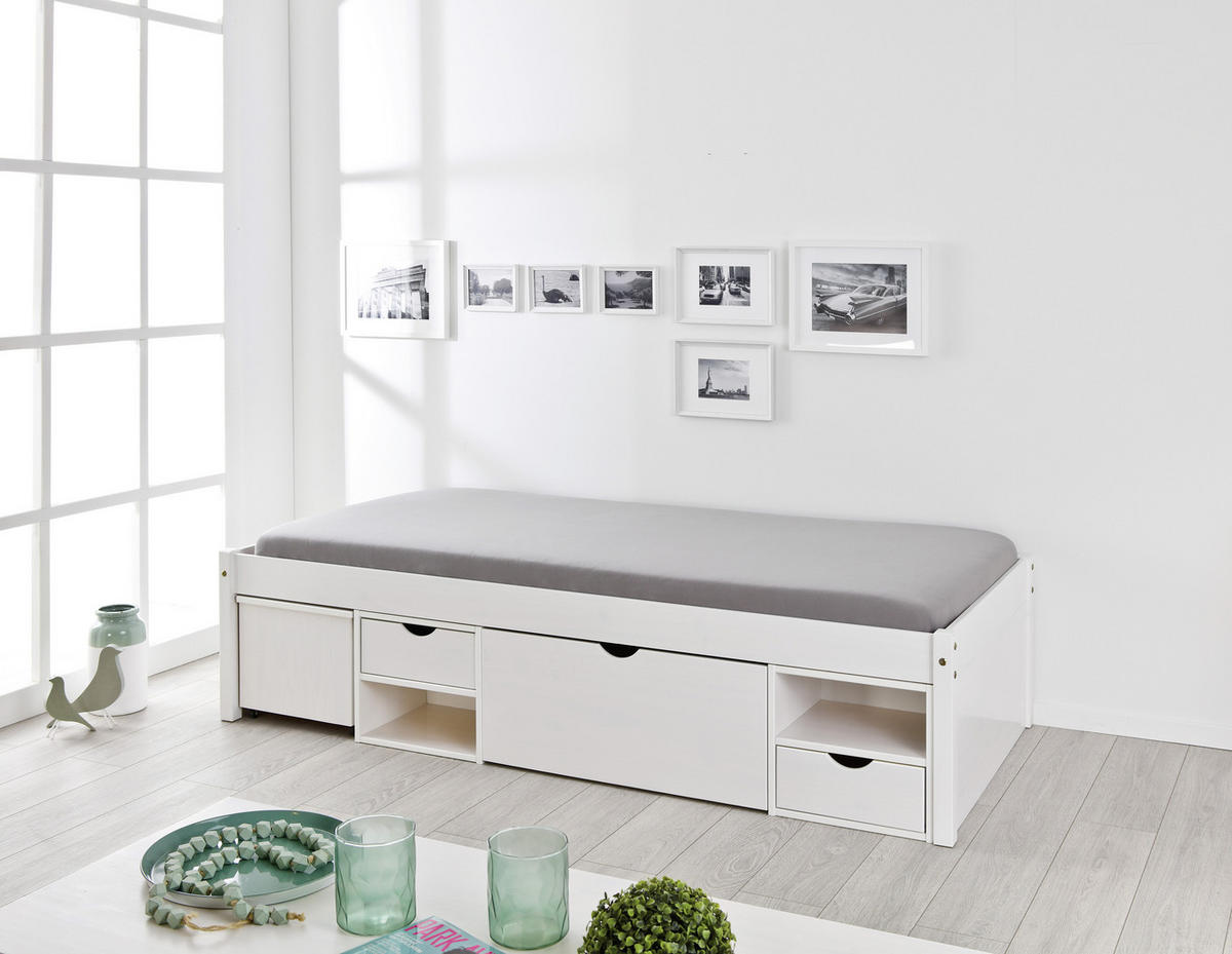 STAURAUMBETT 90/200 cm  in Weiß  - Naturfarben/Weiß, Basics, Holz (90/200cm) - MID.YOU