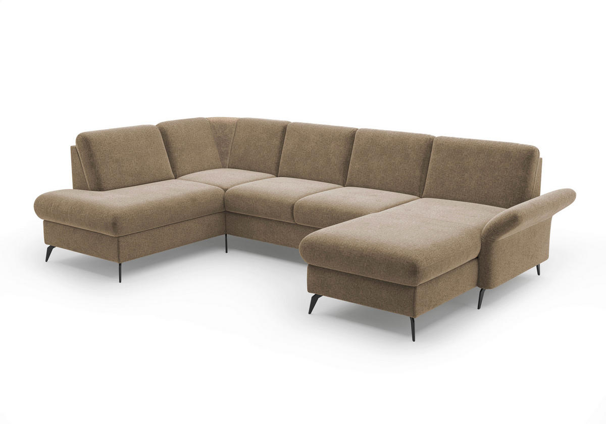 WOHNLANDSCHAFT Hellbraun Flachgewebe  - Hellbraun/Schwarz, KONVENTIONELL, Textil/Metall (195/314/164cm) - Sit & More