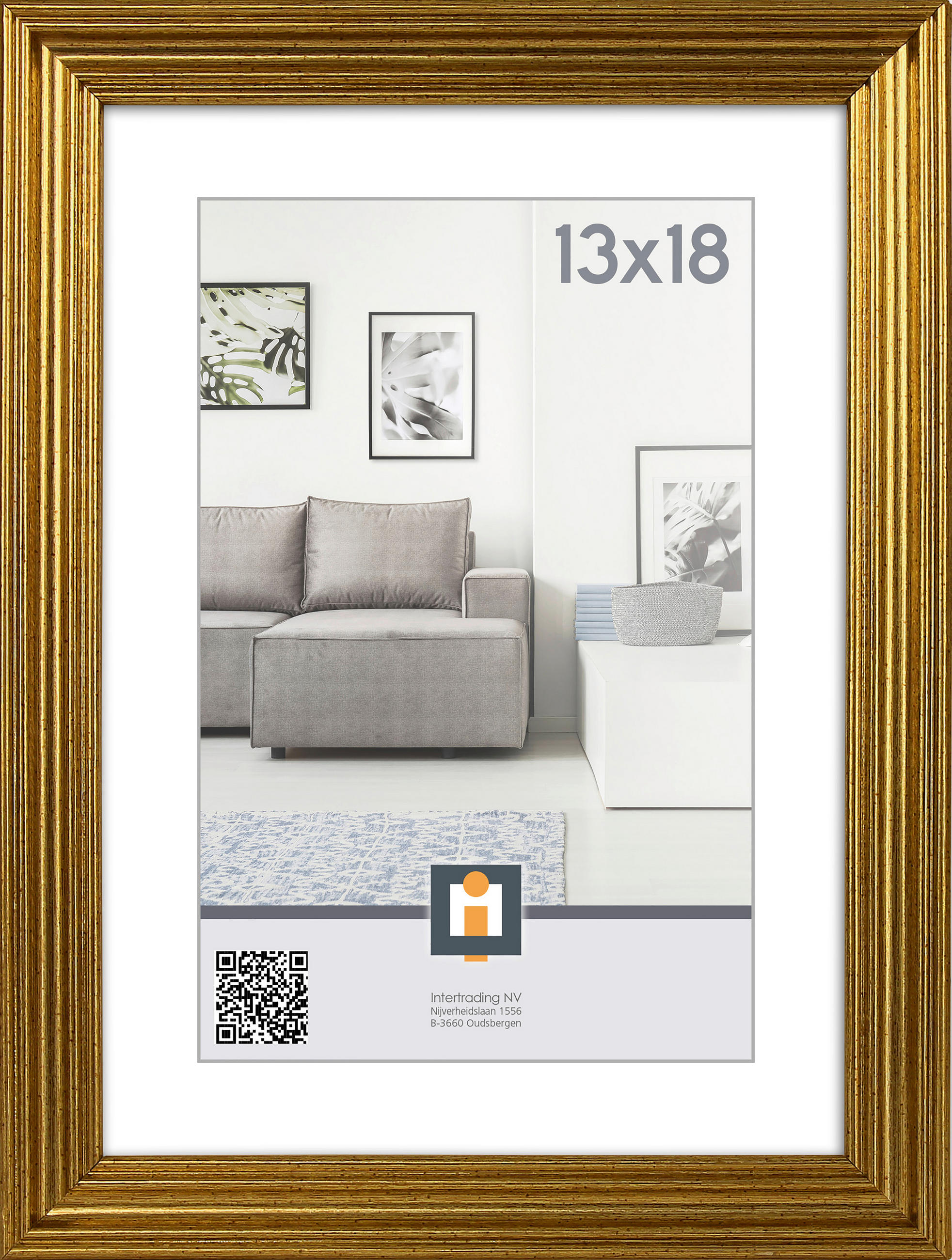 KÉPKERET  - aranyszínű, Basics, műanyag/üveg (15/20/1.2cm)