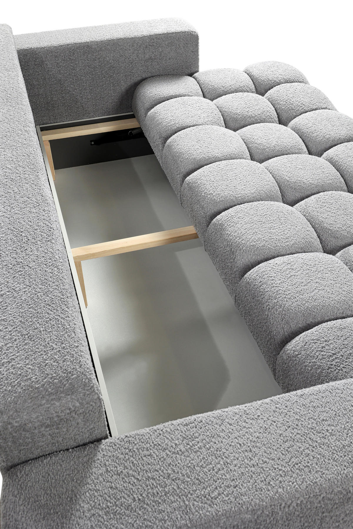 SCHLAFSOFA in Struktur, Bouclé Grau  - Schwarz/Grau, Basics, Kunststoff/Textil (250/86/140cm) - Livetastic