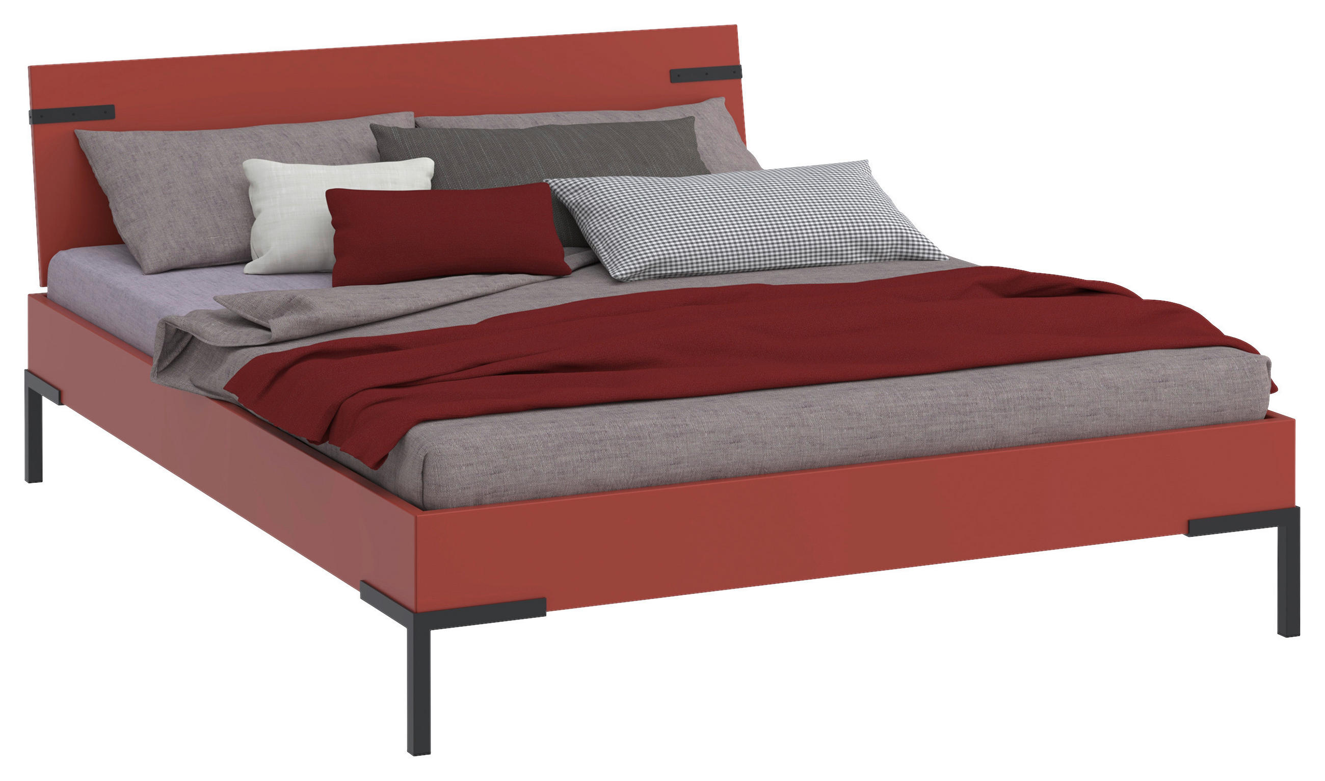 BETT 160/200 cm  in Koralle  - Koralle/Schwarz, Design, Holzwerkstoff/Metall (160/200cm) - Xora