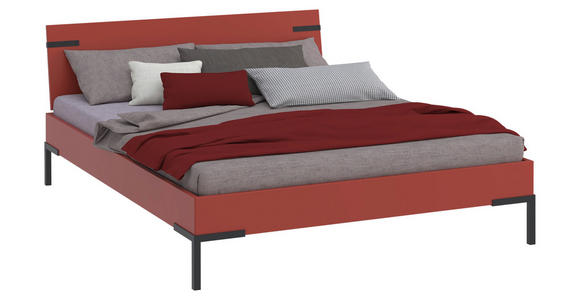 BETT 160/200 cm  in Koralle  - Koralle/Schwarz, Design, Holzwerkstoff/Metall (160/200cm) - Xora