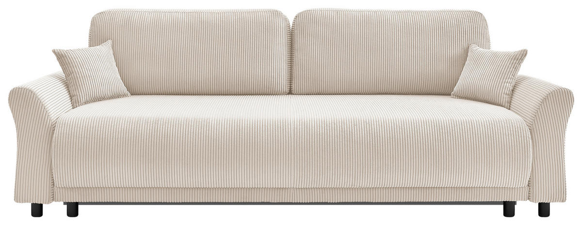 SCHLAFSOFA Malta Cord Creme  inkl. Zierkissen, Rückenkissen, Bettkasten, Schlaffunktion, Rücken echt  - Creme/Schwarz, Design, Textil (244/88/100cm) - P & B