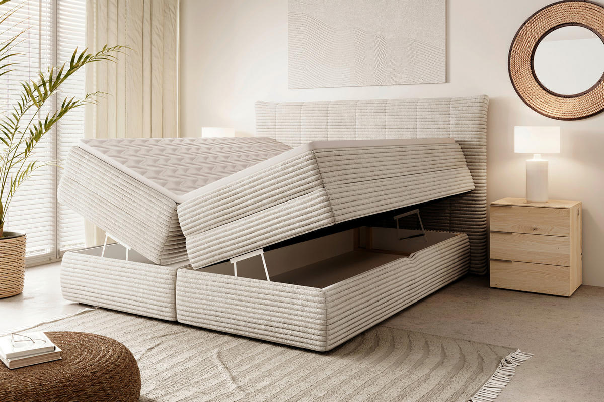 BOXSPRINGBETT 160/200 cm  in Beige  - Beige/Schwarz, Design, Kunststoff/Textil (160/200cm) - Esposa